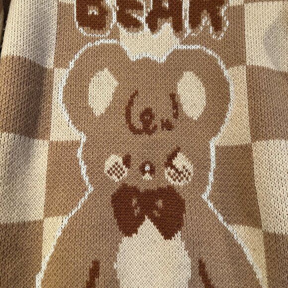 Harajuku Bear Oversize Knit Tan/Beige long puff sleeve Sweater‎ Size M - Picture 2 of 8
